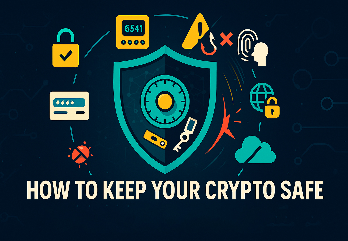 How to Keep Your Crypto Safe: 9 Critical Steps for 2025 1 Enhanced cybersecurity and crypto safety tips illustrated with digital security icons, emphasizing protecting digital assets and private information in the cryptocurrency world.