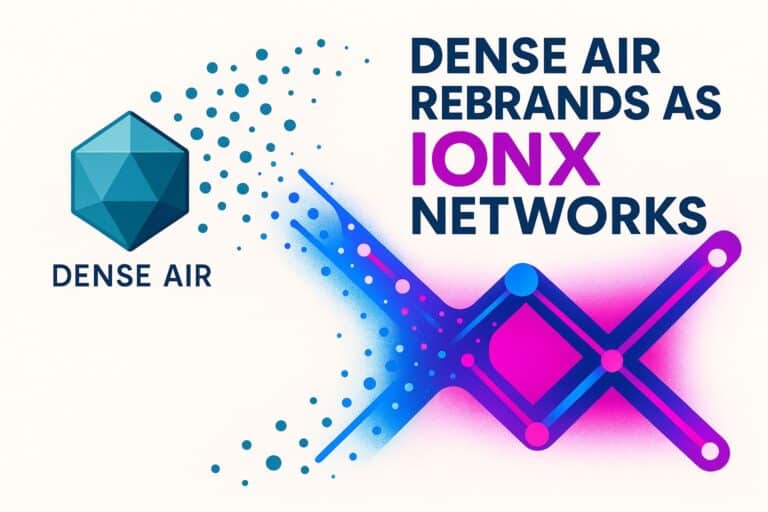 Dense air rebrands as IONX networks, representing innovative blockchain technology and digital networking solutions for enhanced connectivity and security.