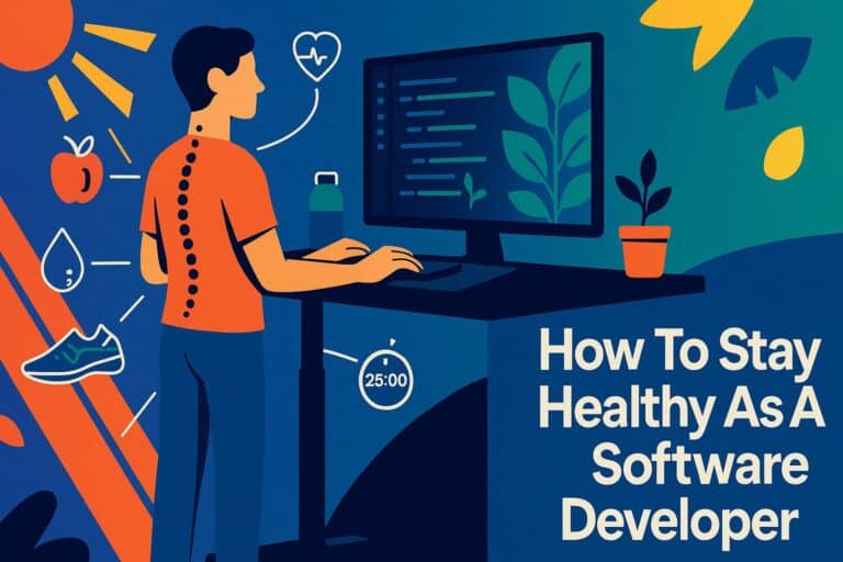 Optimized health and fitness tips for software developers, emphasizing the importance of activity, hydration, and mental wellness to stay healthy while working long hours at a desk.