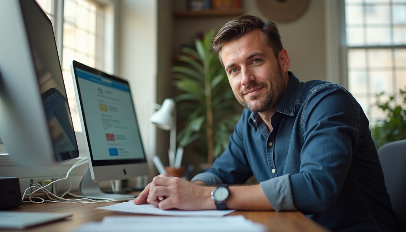 A casually dressed man sits at a cluttered home office desk surrounded by Apple devices displaying security alerts. A casually dressed man sits at a cluttered home office desk surrounded by Apple devices displaying security alerts.