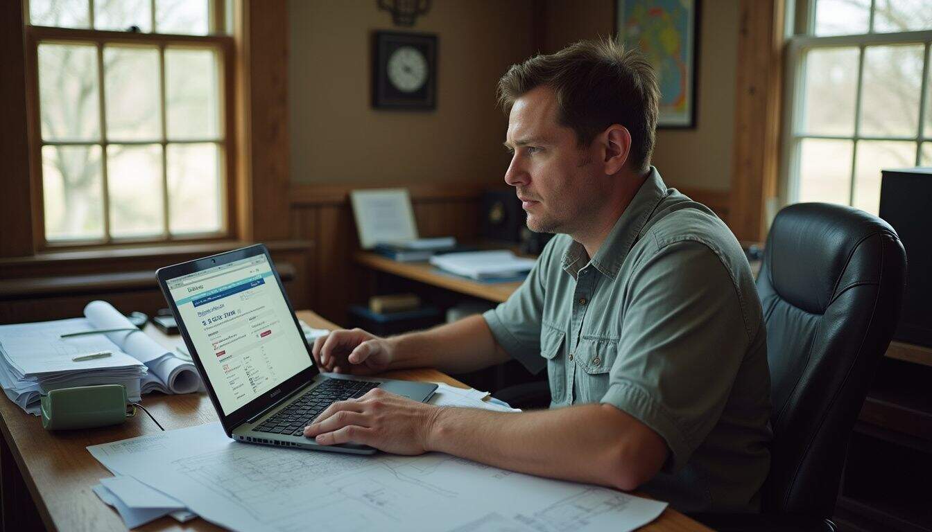 A structural engineer in a cluttered office reviews salary comparisons on their laptop during a typical workday. A structural engineer in a cluttered office reviews salary comparisons on their laptop during a typical workday.