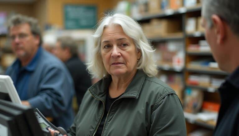 Senior woman shopping for electronics in a retail store.