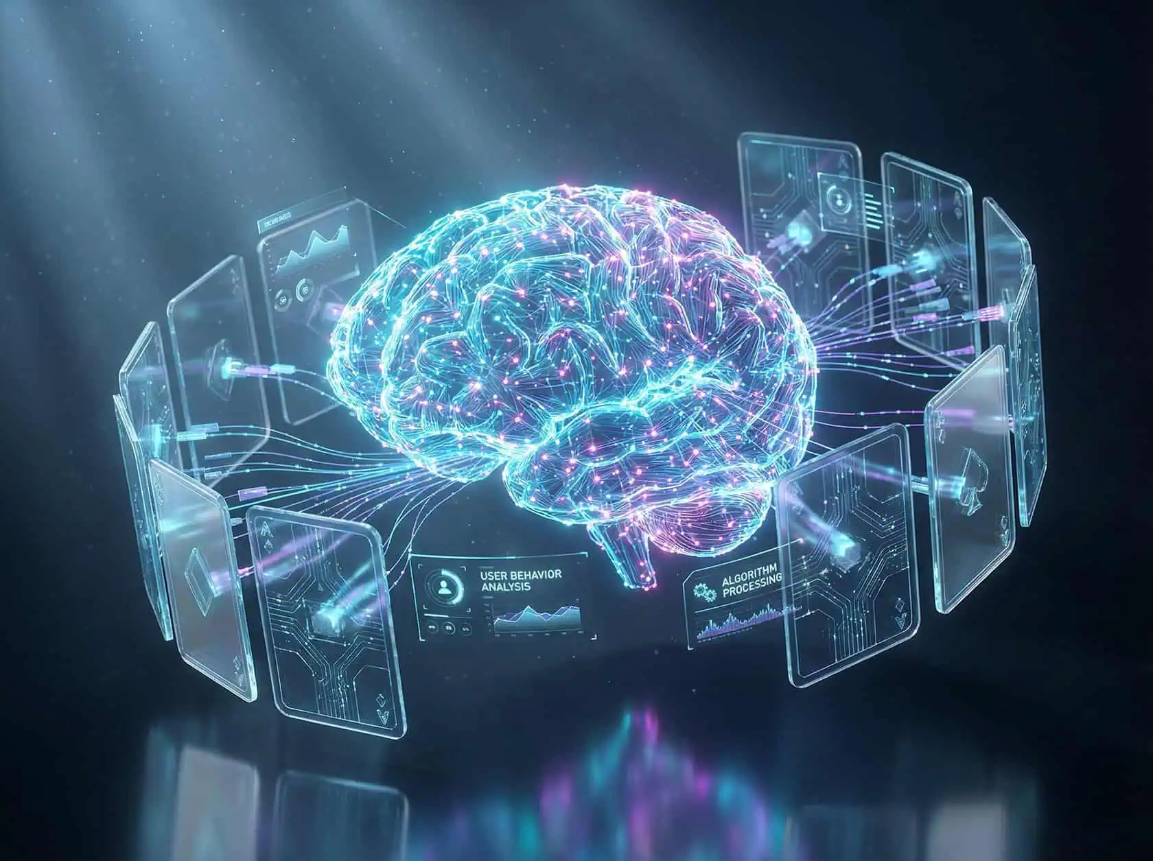 How Technology Is Transforming Online Casino Platforms: User Experience, Security, and the Rise of Smart Reviews 2 High-tech digital brain with glowing neural networks, holographic interface, and data analytics visual, representing artificial intelligence, machine learning, and innovative digital solutions.