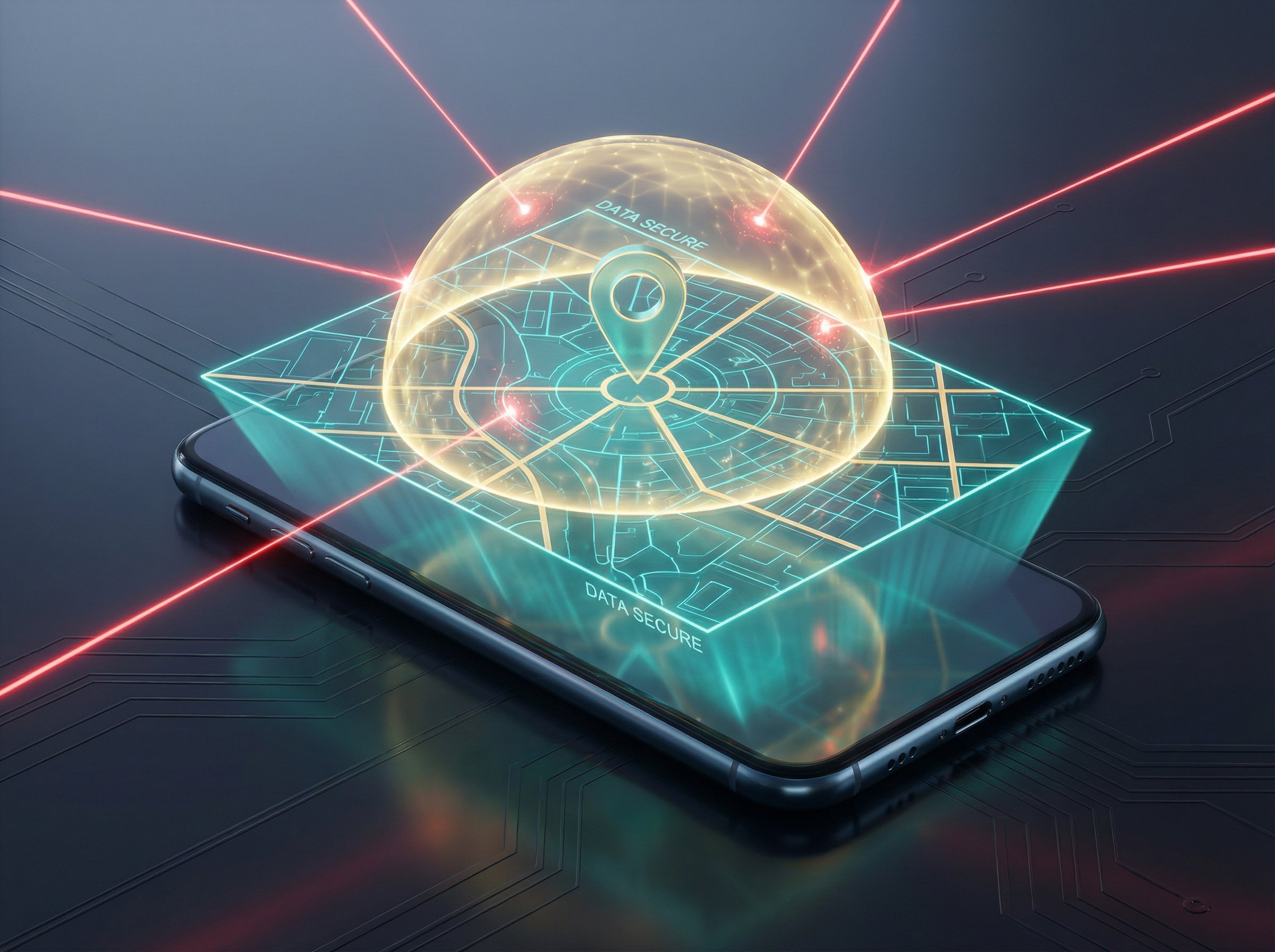 Location Data Privacy: A Guide to Building Trustworthy Location-Aware Systems 3 Futuristic digital map with holographic globe and secure data overlay on smartphone, illustrating advanced cybersecurity and data security concepts for optimal digital privacy solutions.