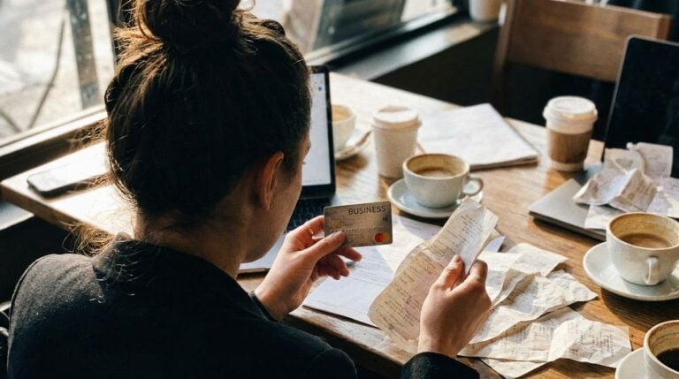 freelancer sorting receipts credit card 419996 0521