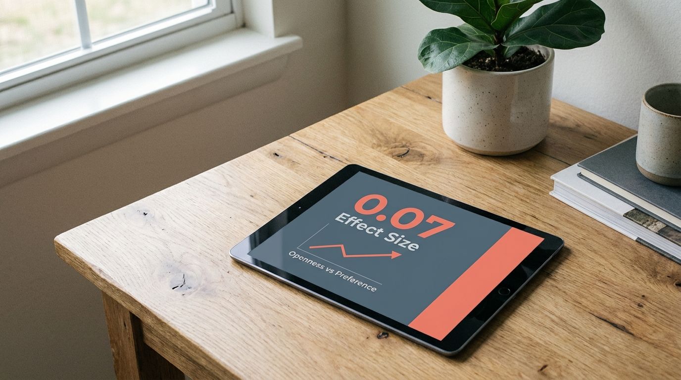 A tablet on a desk displaying a graph about the Openness trait effect size. A tablet on a desk displaying a graph about the Openness trait effect size.