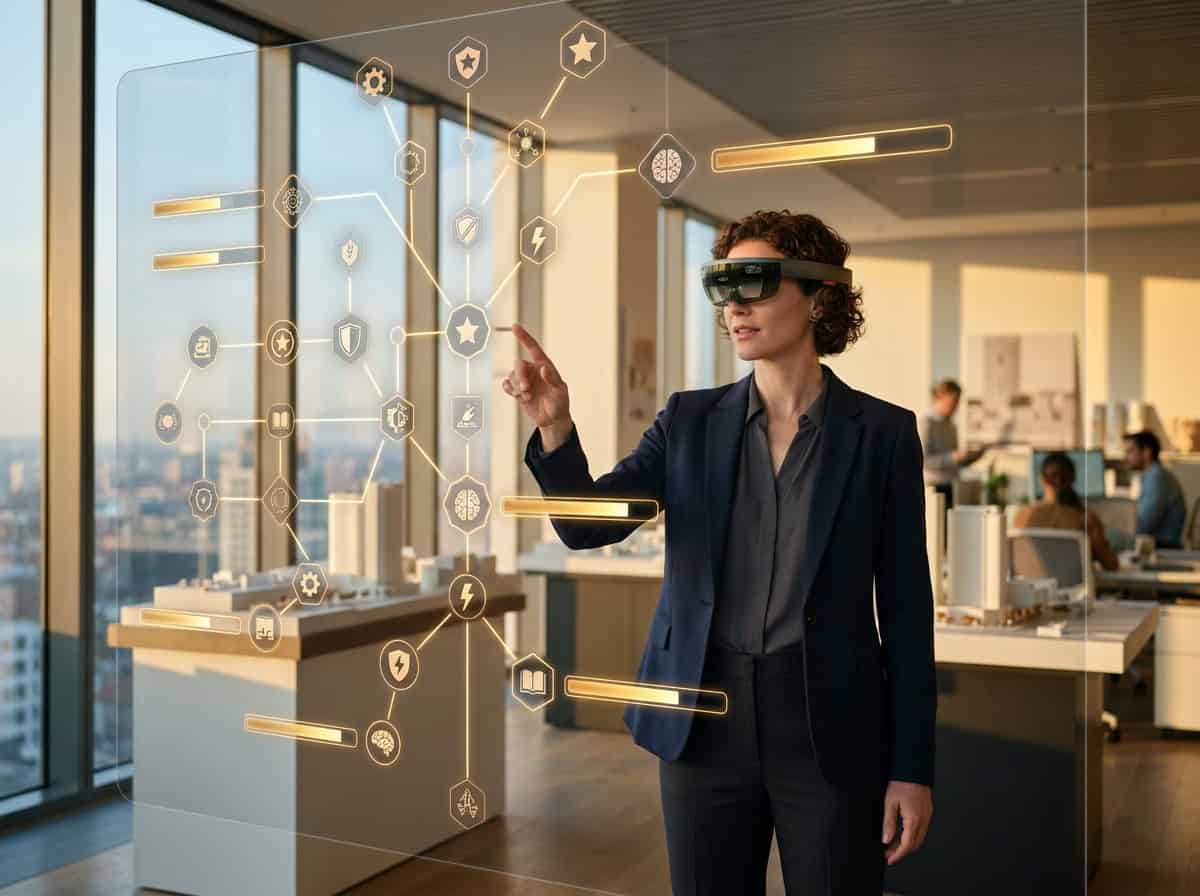 What Skills Can Gaming Improve? Career Benefits Explained 2 AR technology enhances skills like problem-solving and creativity, benefiting careers in tech, design, and education. This image shows a professional using augmented reality in a modern office setting.