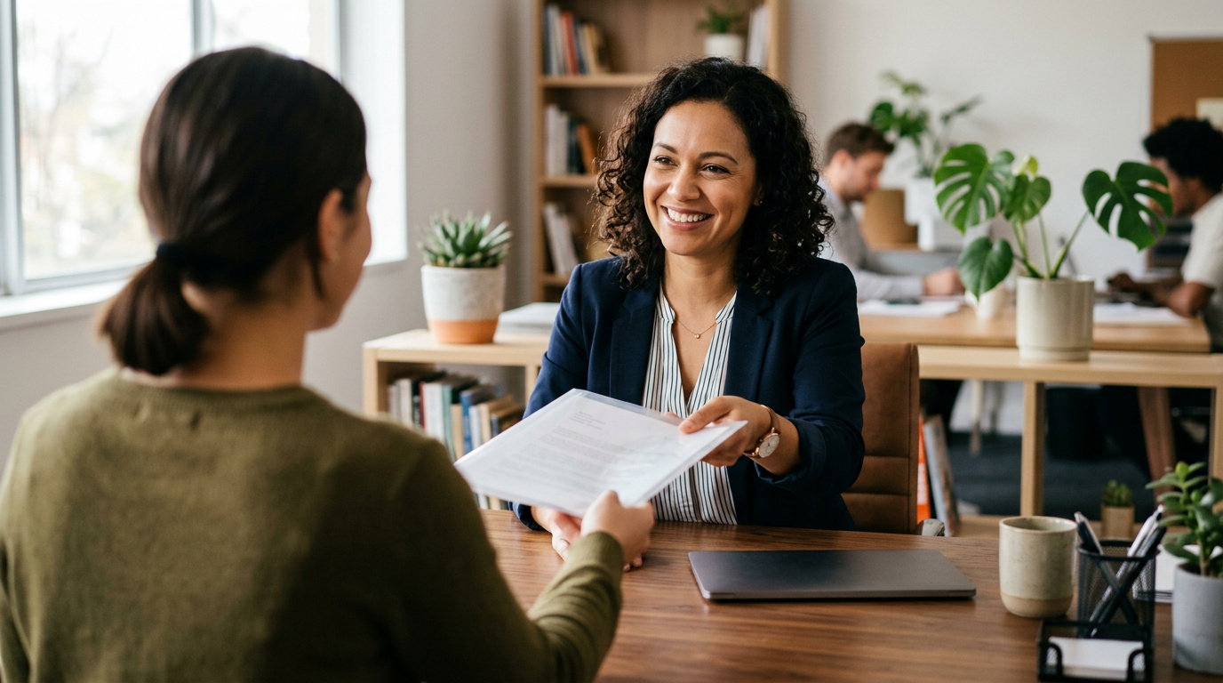 How a Small Business 401(k) Builds Team Loyalty 2 Businesswoman smiling during a consultation about small business 401(k) plans, fostering team loyalty and employee engagement.