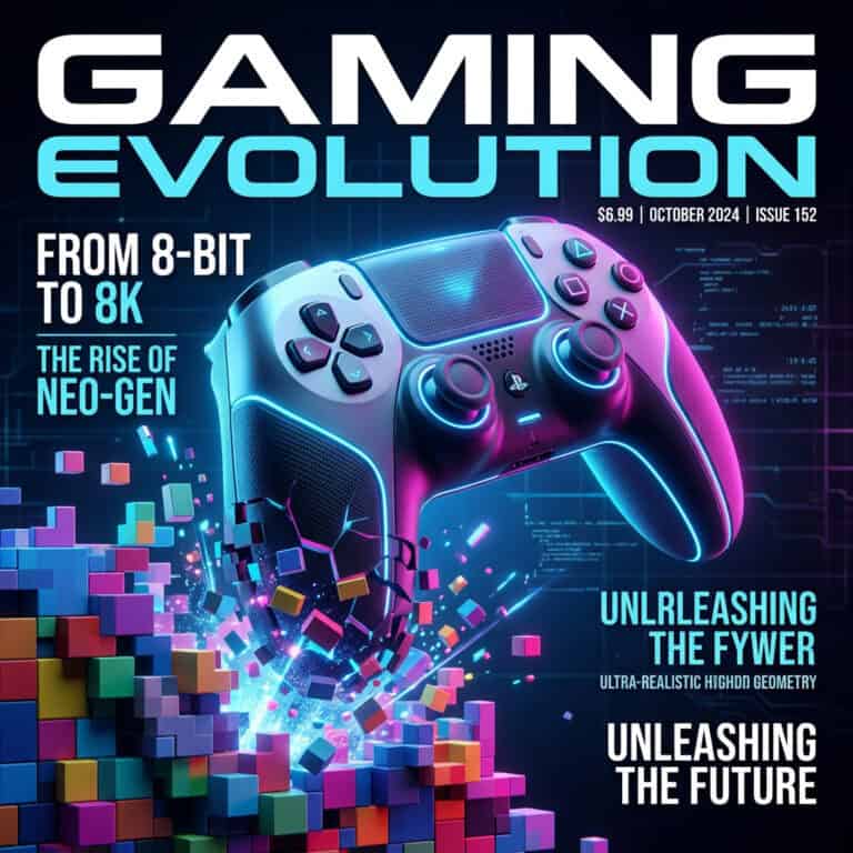Modern gaming controller with vibrant digital effects, highlighting the evolution from classic 8-bit to ultra-high-definition 8K gaming technology.