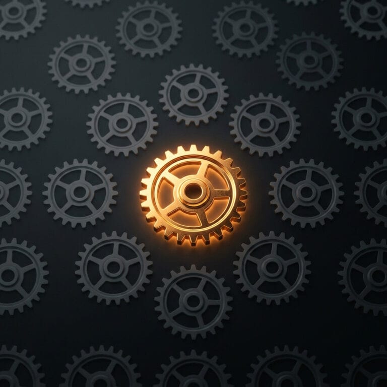 Close-up of interconnected gears symbolizing online gaming platforms and their similarities, highlighting the mechanics behind gaming system design.