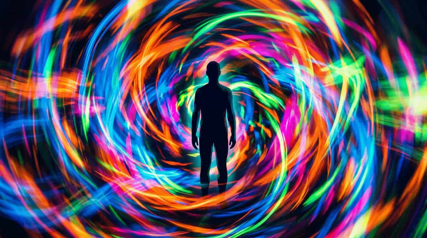 How Video Game Skills Translate to Real Careers 6 A composed silhouette standing undisturbed in the middle of a swirling vortex of bright lights.