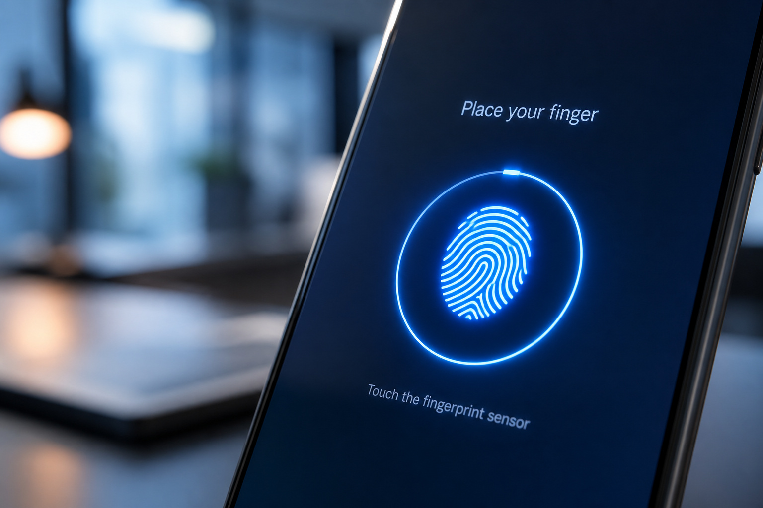 Smartphone screen showing fingerprint authentication icon representing modern identity verification APIs.