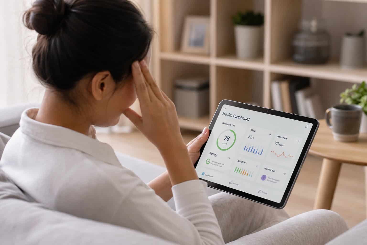 A person reviewing health data to manage hair loss through a systemic diagnostic strategy.