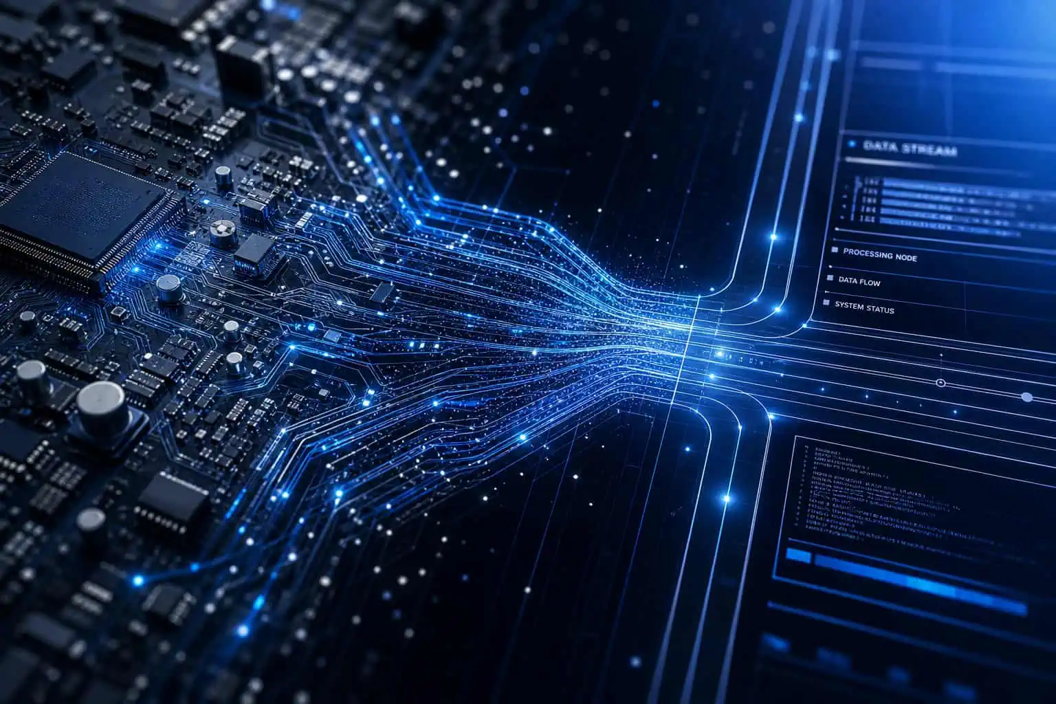Digital abstract visualization of system power management and granular hardware performance settings.