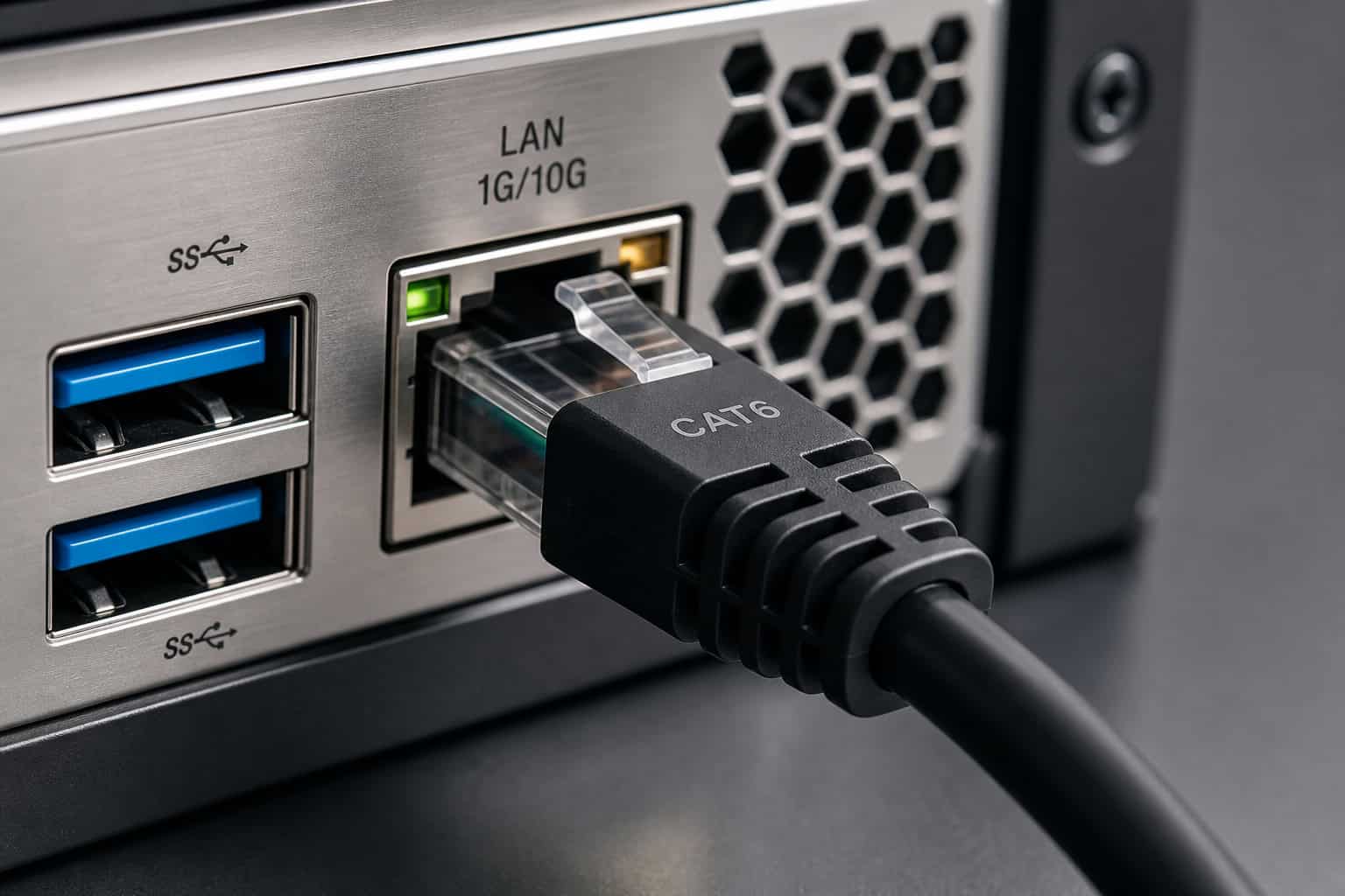 How to Spot a Gamer: 5 Subtle Lifestyle Indicators 5 Close up of an Ethernet cable plugged into a gaming PC.