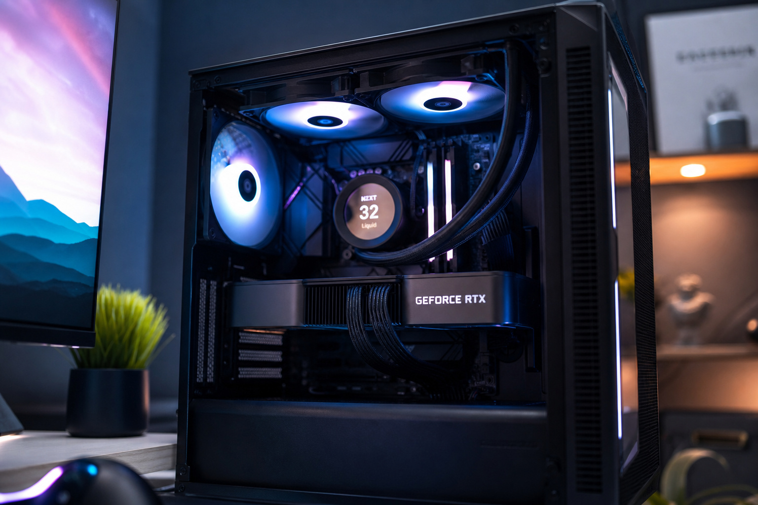GPU Poor vs. GPU Rich: Why VRAM Is the Only Currency That Matters 2 Modern gaming PC featuring RGB fans, liquid cooling, and a GeForce RTX graphics card, ideal for gaming, streaming, and high-end computing tasks.