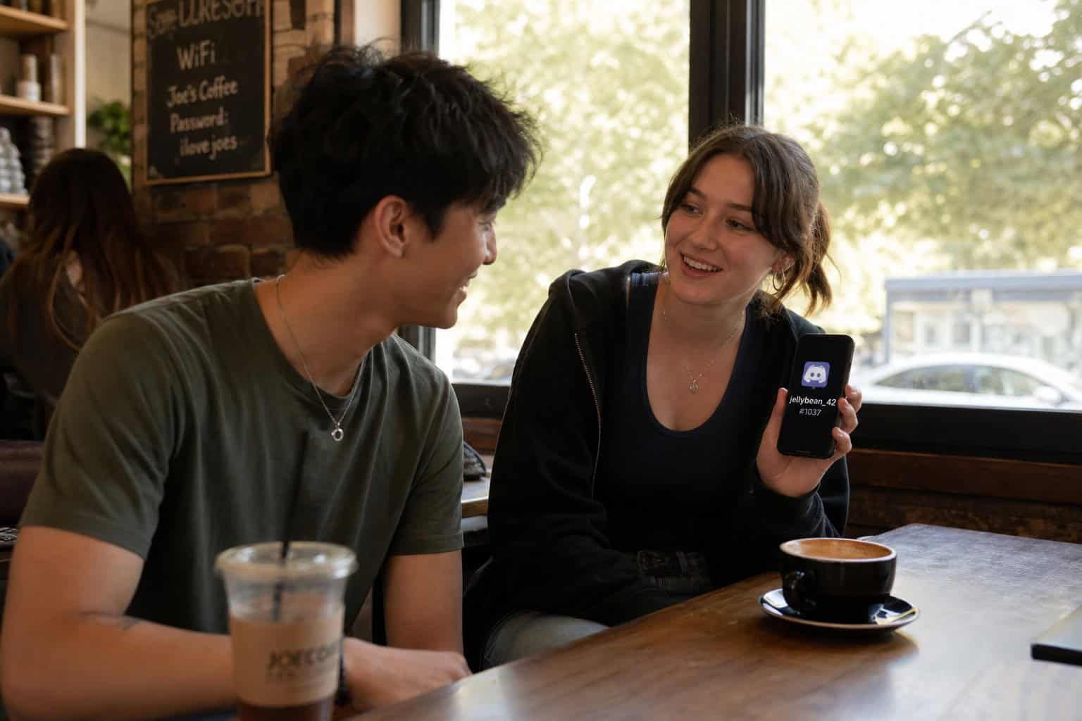 How To Make Friends As A Geek: Why Sandboxes Beat Social Mixers 7 Two young adults enjoying a coffee break at a cafe, with one showing the other something on her smartphone, creating a friendly and engaging atmosphere.