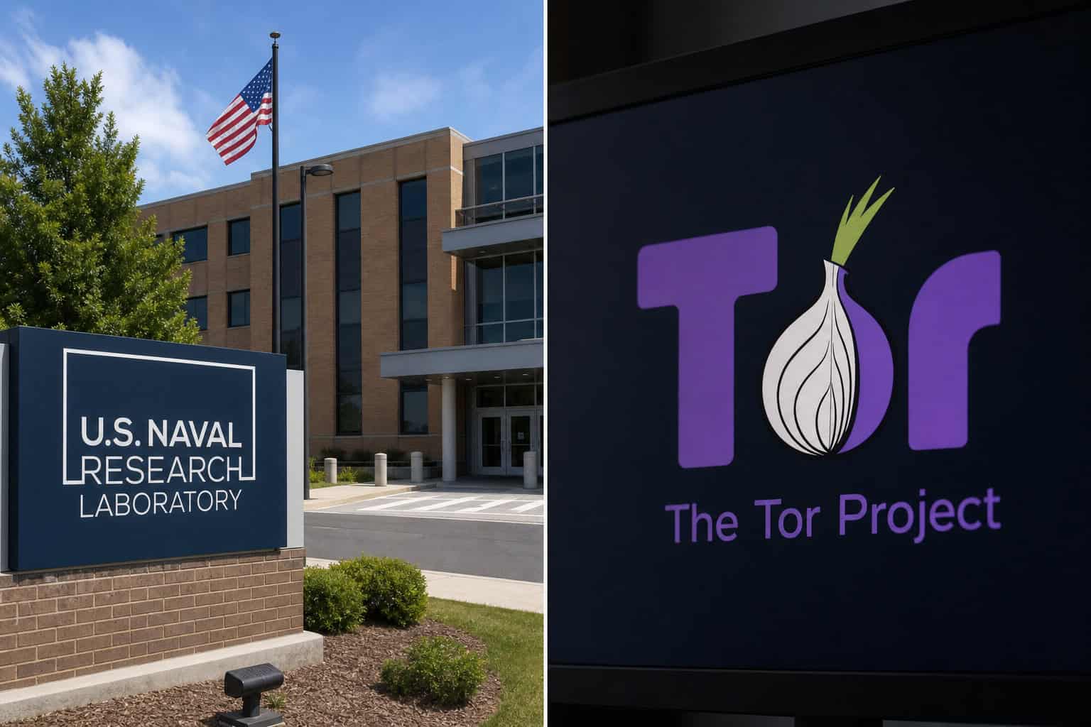 U.S. Naval Research Laboratory and Tor Project logo showing government origins and funding of Tor.