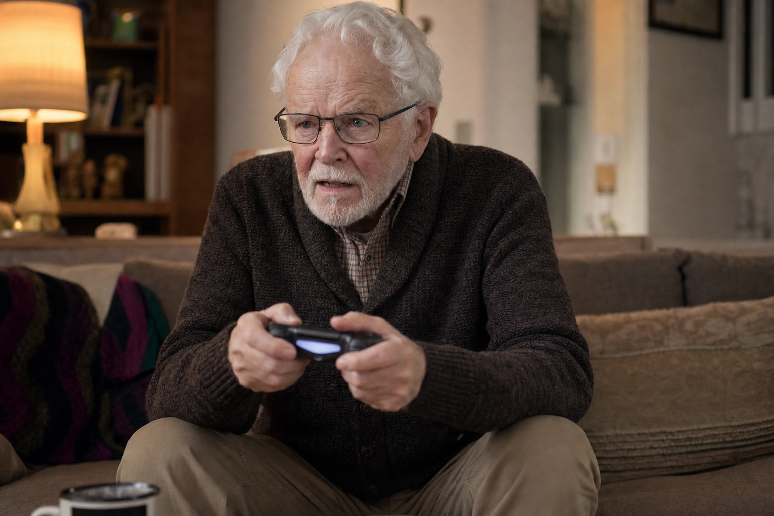 What Is Casual Gaming? From DOS Memory Edits to Candy Crush 7 Elderly man with glasses playing video games on a console in a cozy living room setting.