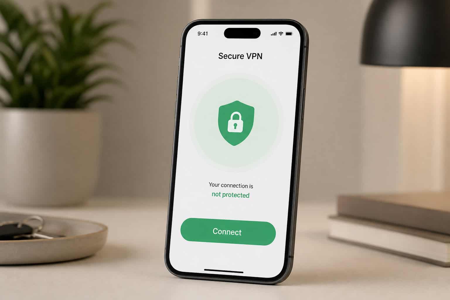 VPN app interface with single connect button on smartphone screen