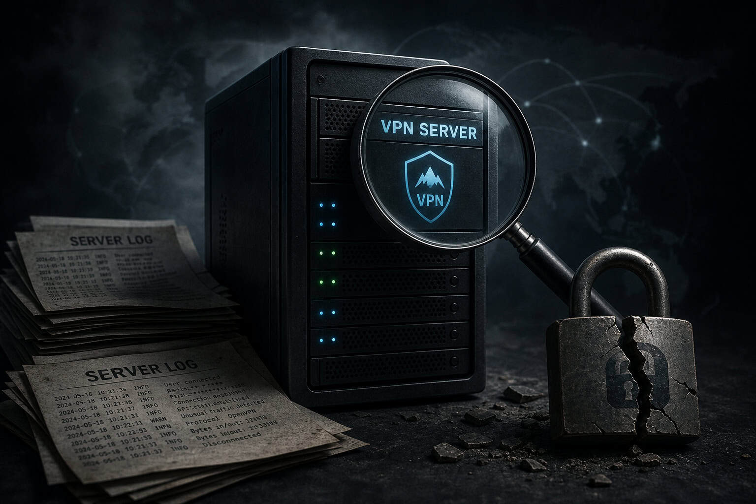VPN centralized trust problem with single server under surveillance and cracked padlock
