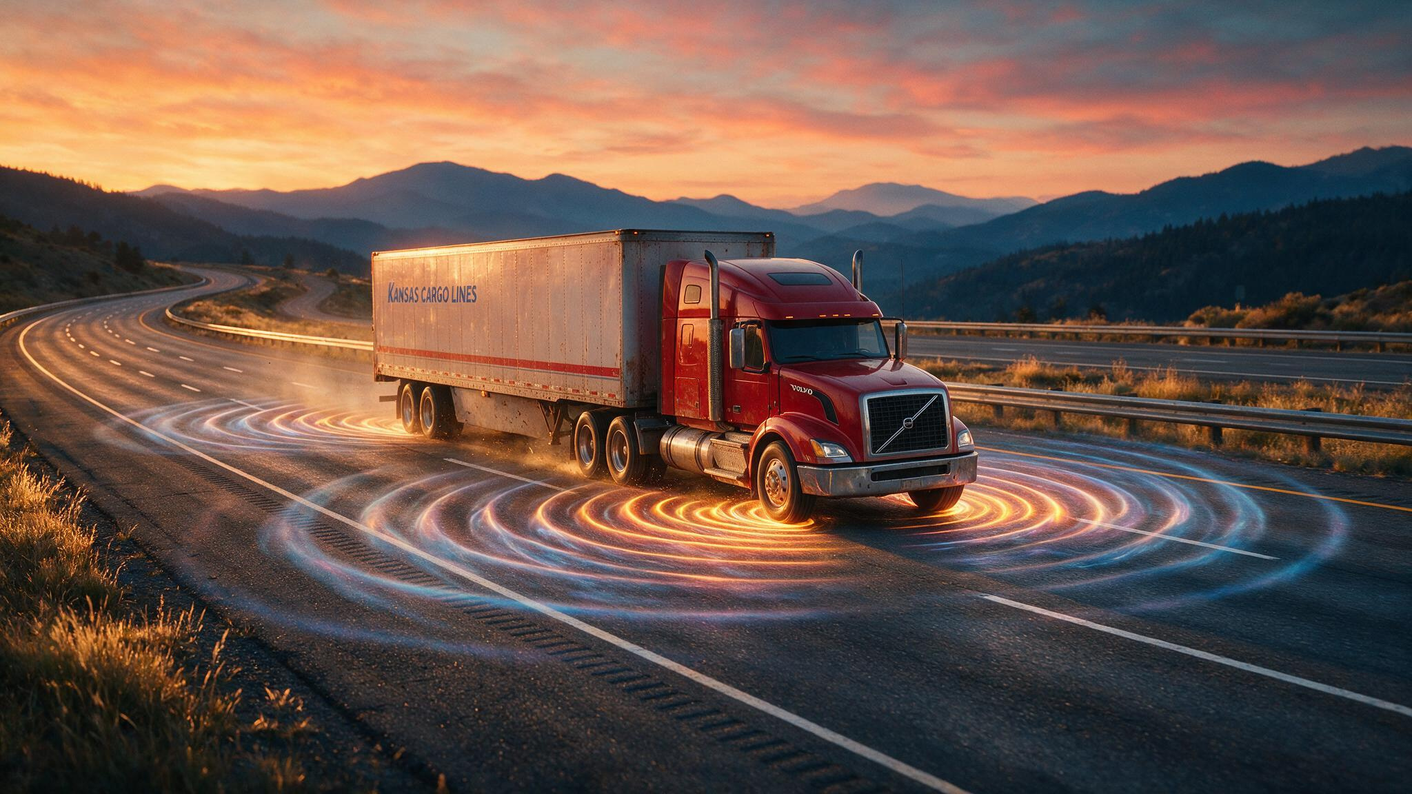All-terrain tire on a truck at highway speed showing noise from block tread pattern.