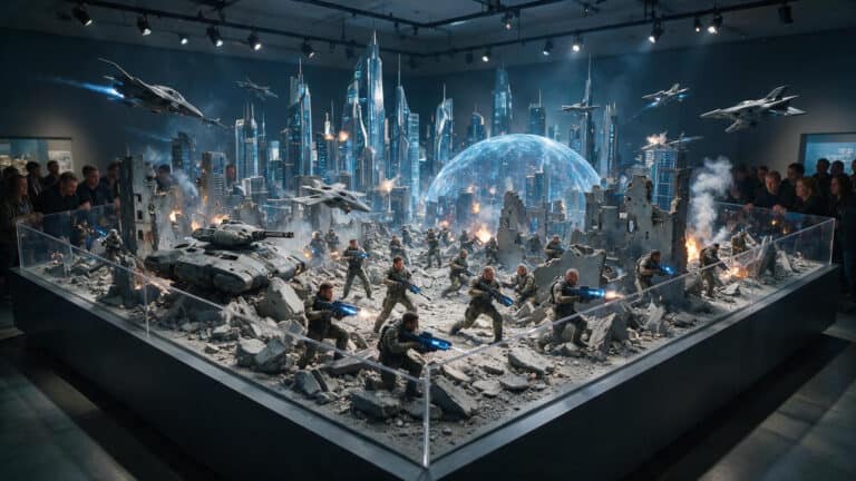 Halo 3 Believe campaign diorama showing a large-scale battle scene with detailed figures