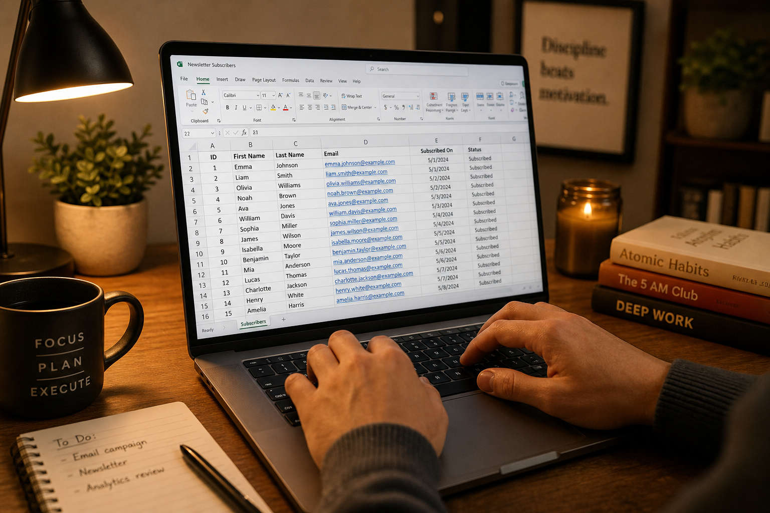 How to Check if an Email is Valid Without Sending: SMTP, DNS & Free Tools 9 Person typing on laptop with spreadsheet of email addresses for list cleaning use case