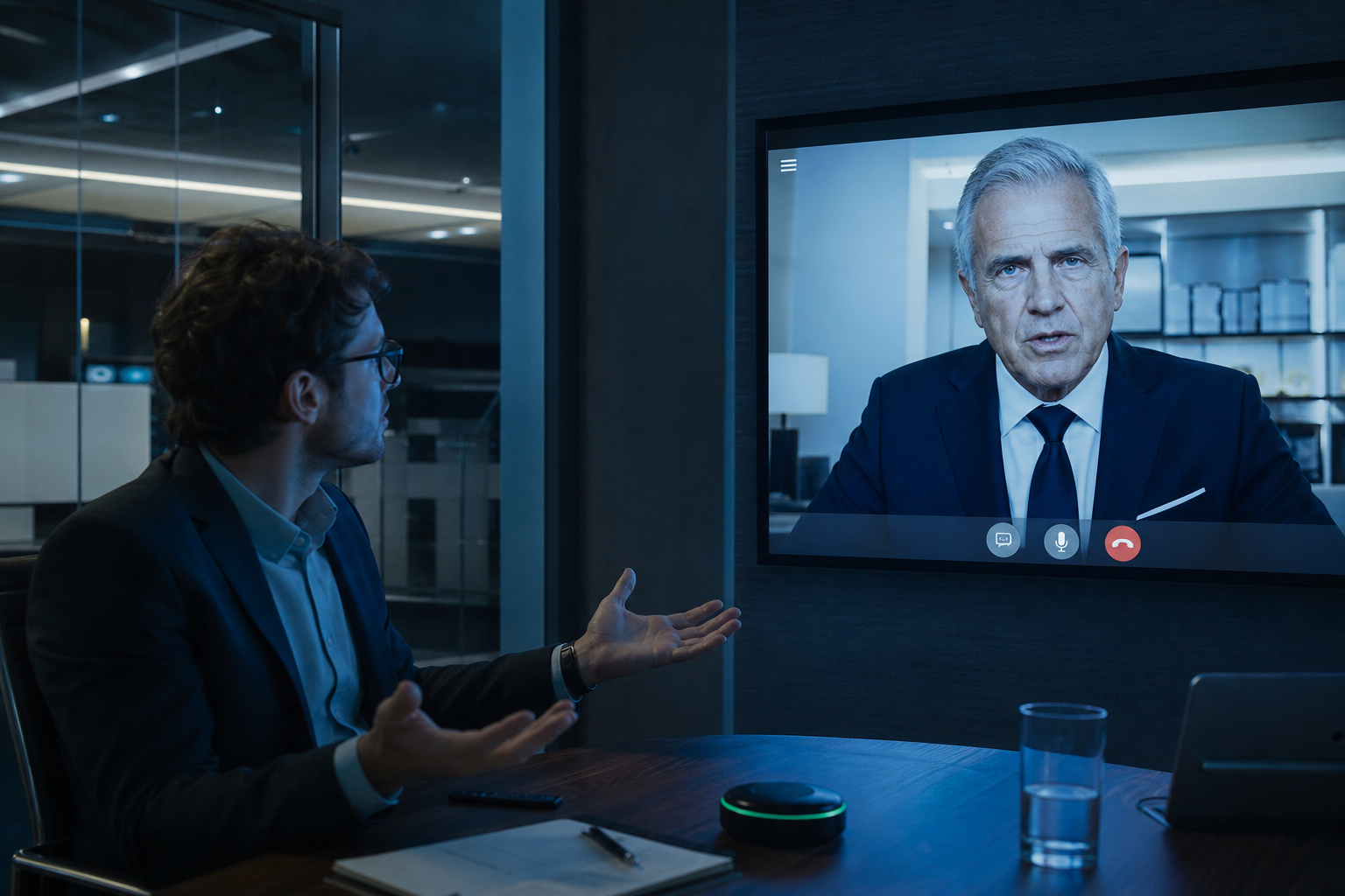 How to Tell If It's a Scammer Email: 7 Red Flags That Go Beyond the Obvious 10 Person on a video call with a deepfake impersonation of their CEO, illustrating AI-driven meeting fraud.