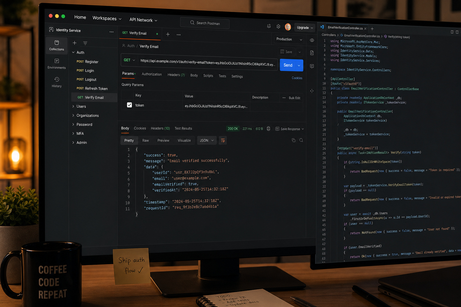 How to Verify if an Email is Legit: A Security Pro's Step-by-Step Guide 9 Developer screen with a REST API call to an email verification service showing a JSON response.