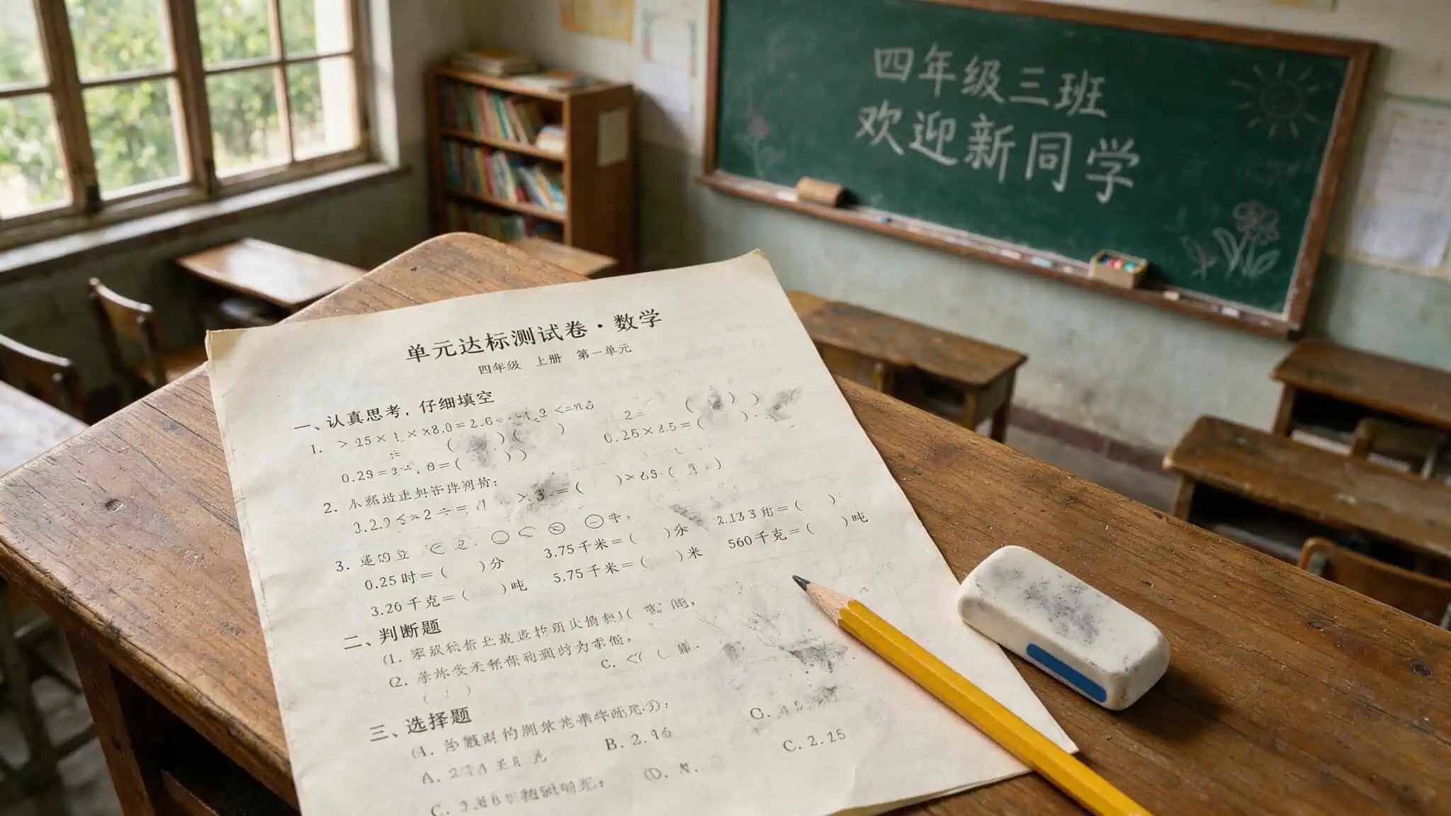 Fourth-grade achievement test paper with pencil and eraser, source of the 160 IQ claim