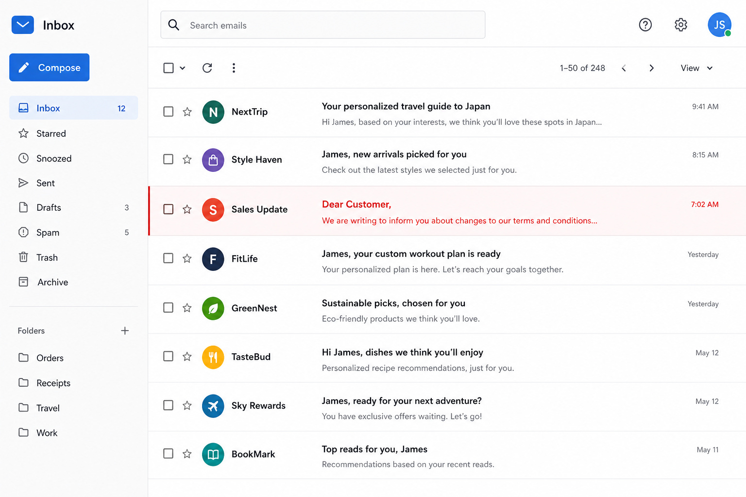How to Identify a Fake Email Address: 12 Geeky Telltale Signs 3 Email with generic greeting 'Dear Customer' highlighted as a phishing signal among personalized messages.