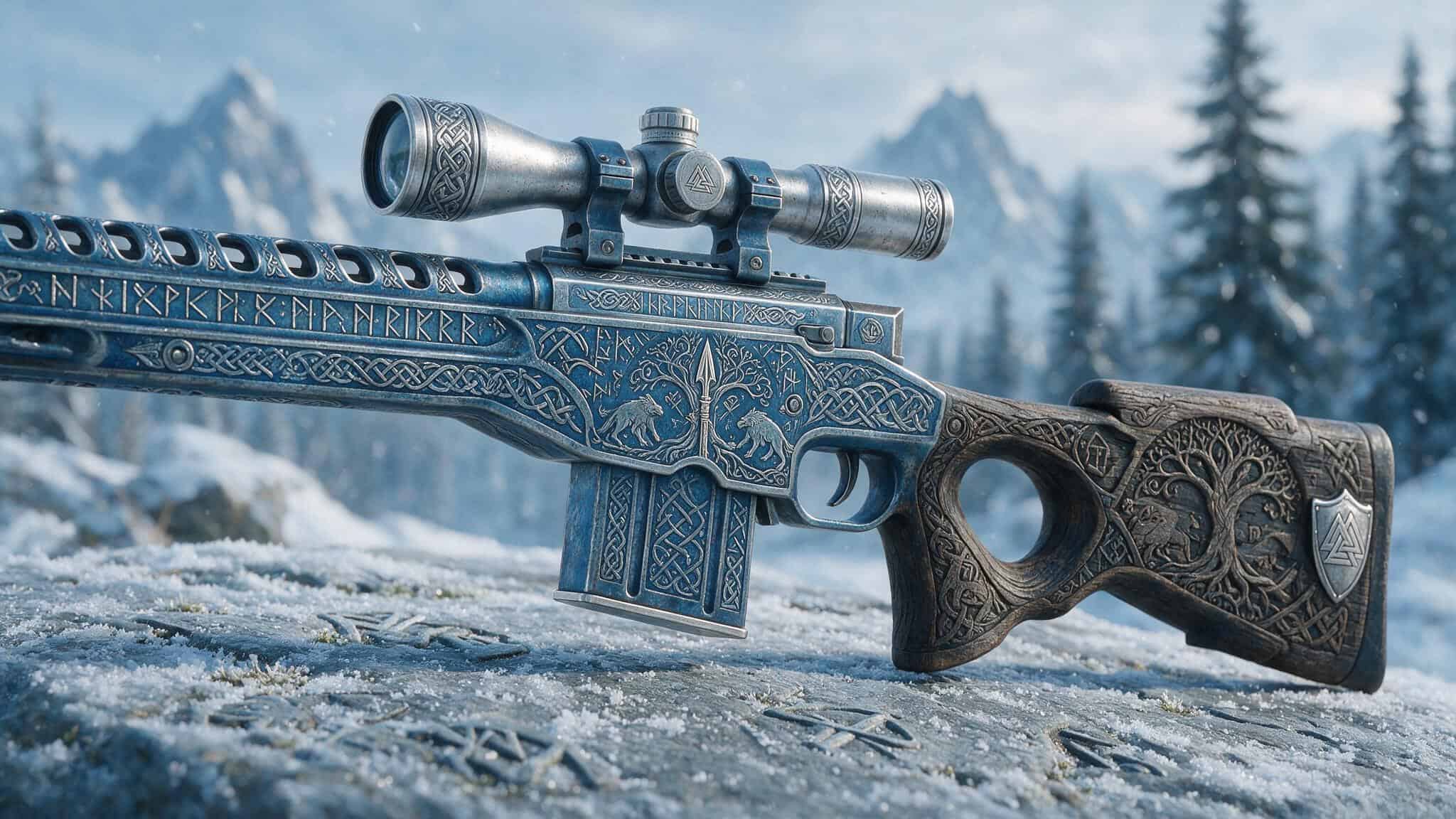 AWP Gungnir Price History: From $20 to $17,500 2 Close-up of AWP Gungnir showing Odin's spear motif and Norse patina finish.