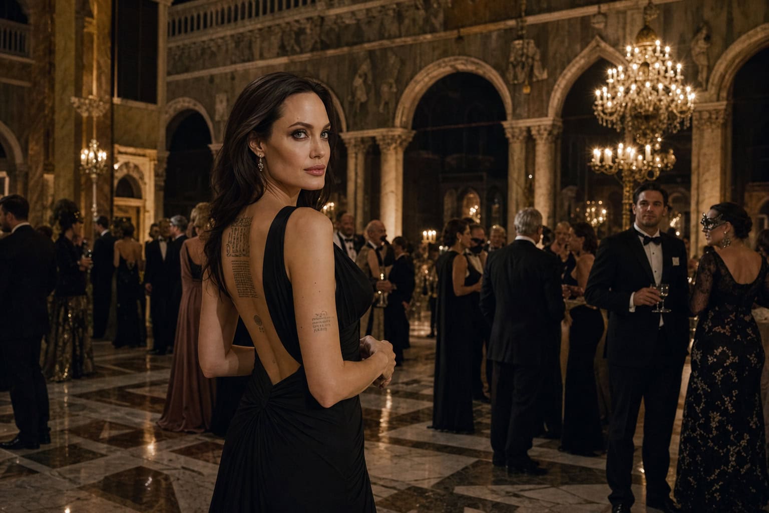 Every Lara Croft Outfit from the Tomb Raider Movies: Angelina Jolie to Alicia Vikander 3 Lara Croft in black evening gown at Venice party scene in Tomb Raider 2001