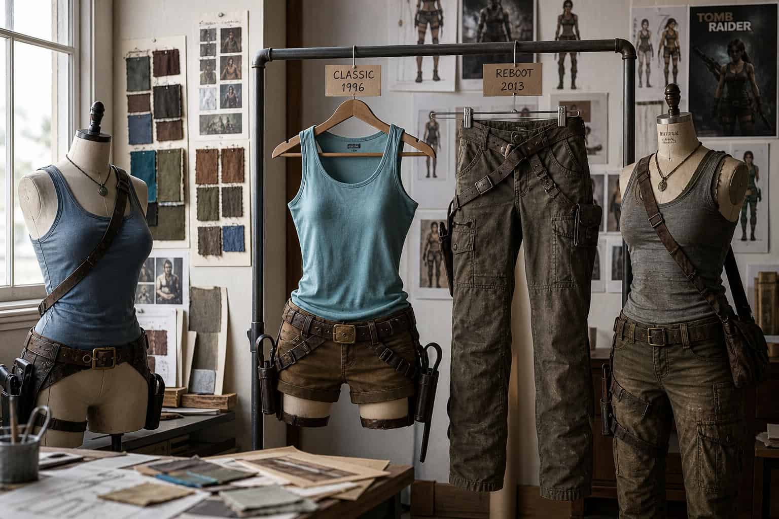 Lara Croft Game vs. Movie Outfits: A Side-by-Side Comparison 7 Evolution of Lara Croft outfits from classic shorts to reboot cargo pants in costume design.