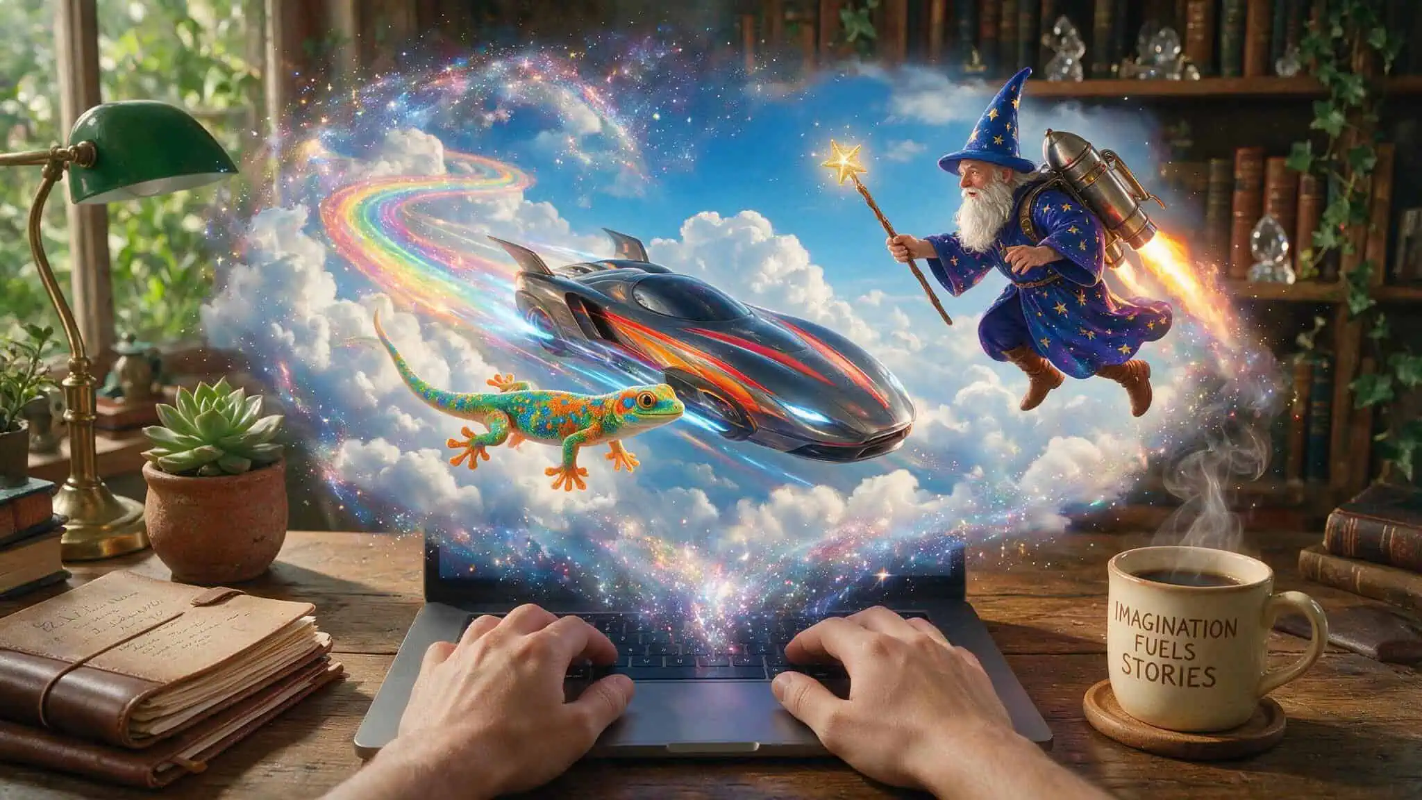 Easy Passwords to Remember Numbers: 3 Numeric Mnemonic Formulas That Actually Work 3 Person typing a random password while visualizing a mnemonic story of a vehicle, gecko, and wizard