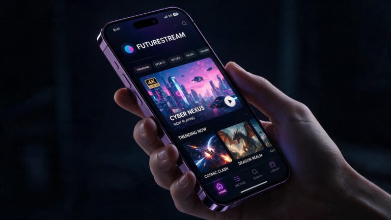Nuvio streaming app interface on an iPhone screen, illustrating iOS sideloading guide.