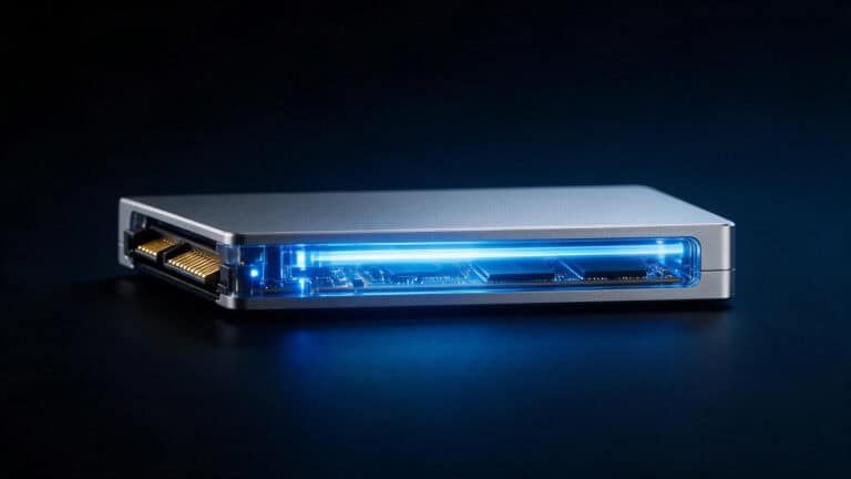 SSD drive glowing blue on dark background representing NuvioWeb performance bottleneck