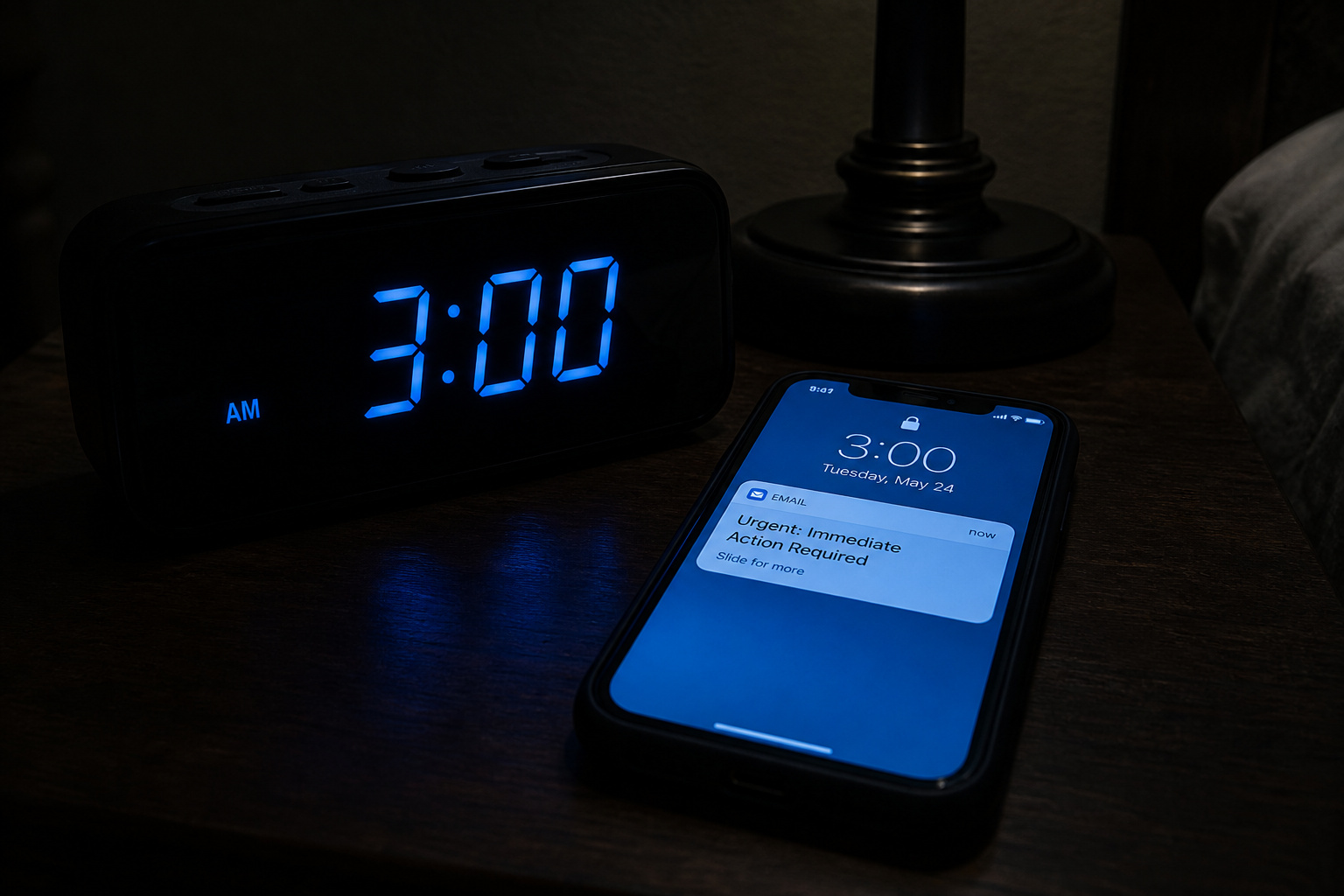 How to Tell If It's a Scammer Email: 7 Red Flags That Go Beyond the Obvious 4 Smartphone with an urgent email notification at 3 AM, highlighting suspicious timing of phishing attacks.