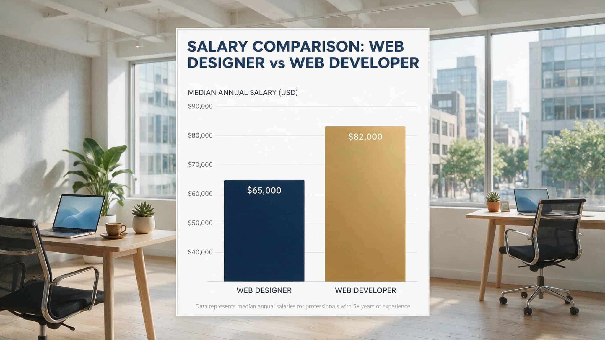 Web Designer vs Web Developer: BLS Salary Data Flips the Script 4 Bar chart comparing median salaries of web designers and web developers with BLS data