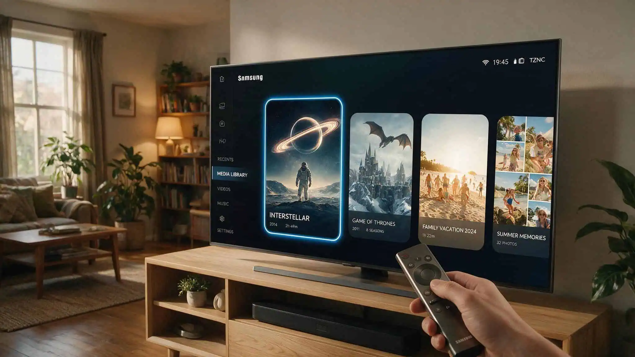 Nuvio Web vs Desktop vs Mobile: Which Version Should You Use? 3 Nuvio media interface on a Samsung Tizen TV with remote control navigation