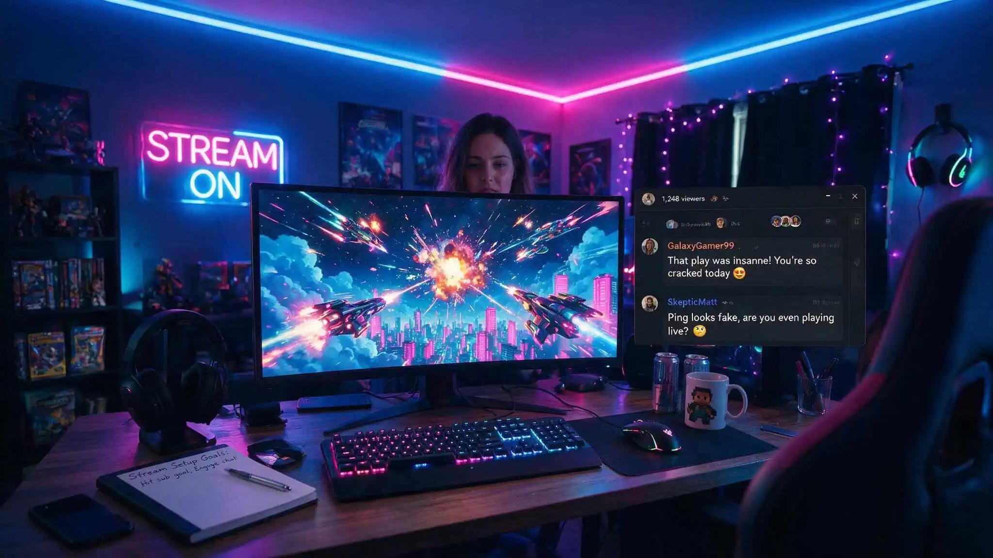Gamer Babe vs Gamer Girl: Why One Has a Dictionary Warning 2 Woman streaming a video game with chat comments visible, illustrating the fake gamer girl stereotype.