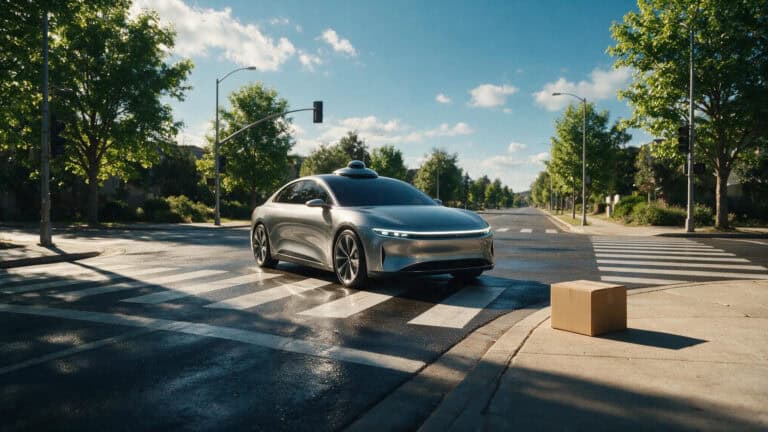 Autonomous vehicle stopped at empty intersection due to roadside cardboard box