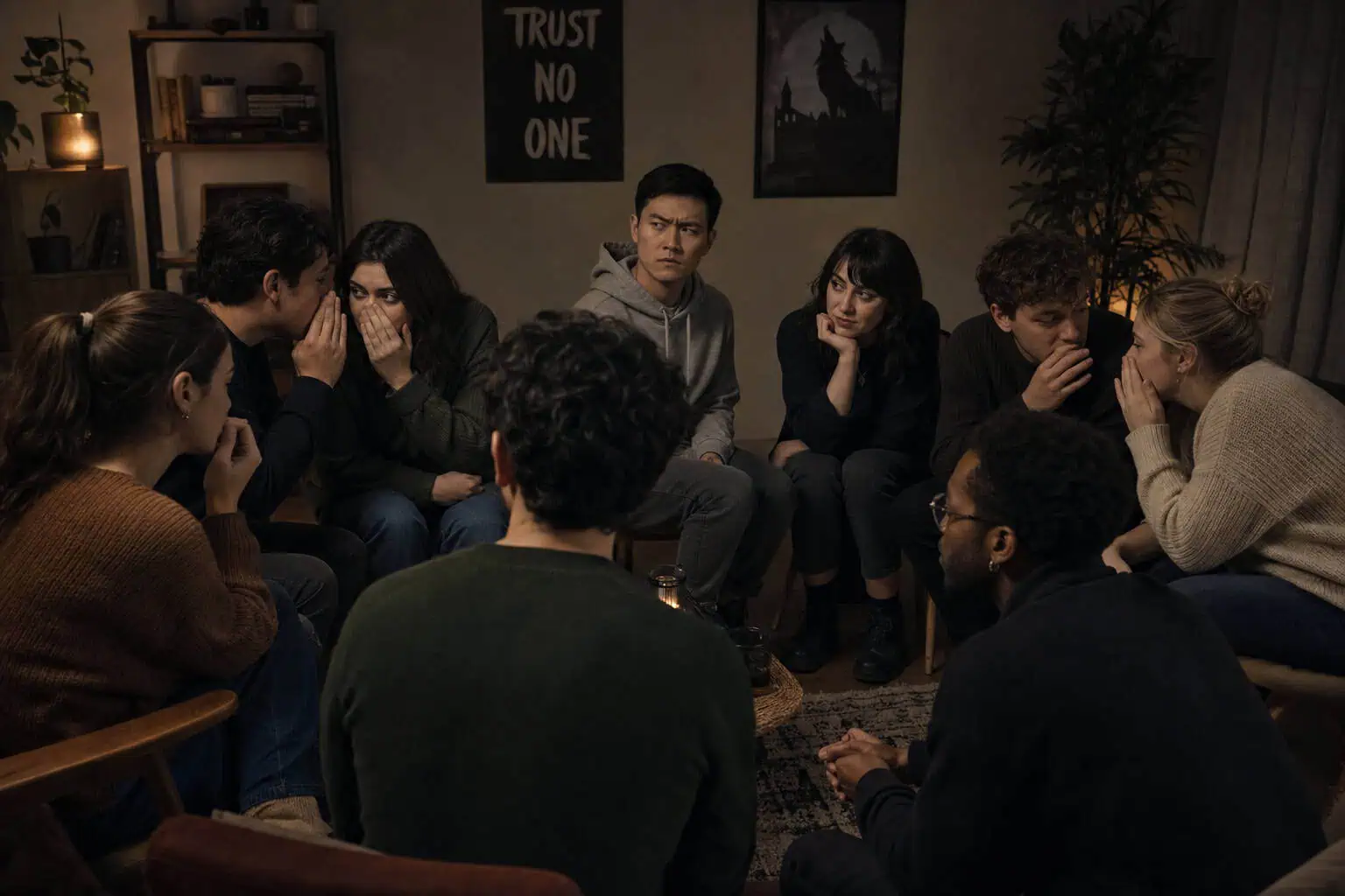 10 Free Online Party Games for Adults That Actually Work (Ranked) 8 A diverse group of people participating in a group therapy session, sharing feelings and supporting each other in a cozy, well-lit room.