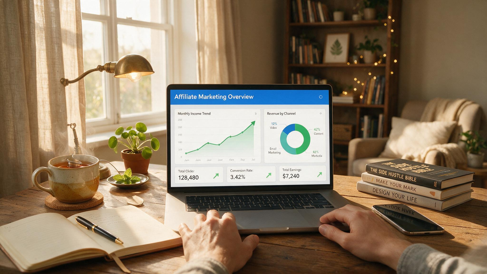 Make $1,000 a Week from Home: 5 Real Methods with Payout Timelines 4 Affiliate marketing analytics dashboard on laptop showing passive income growth