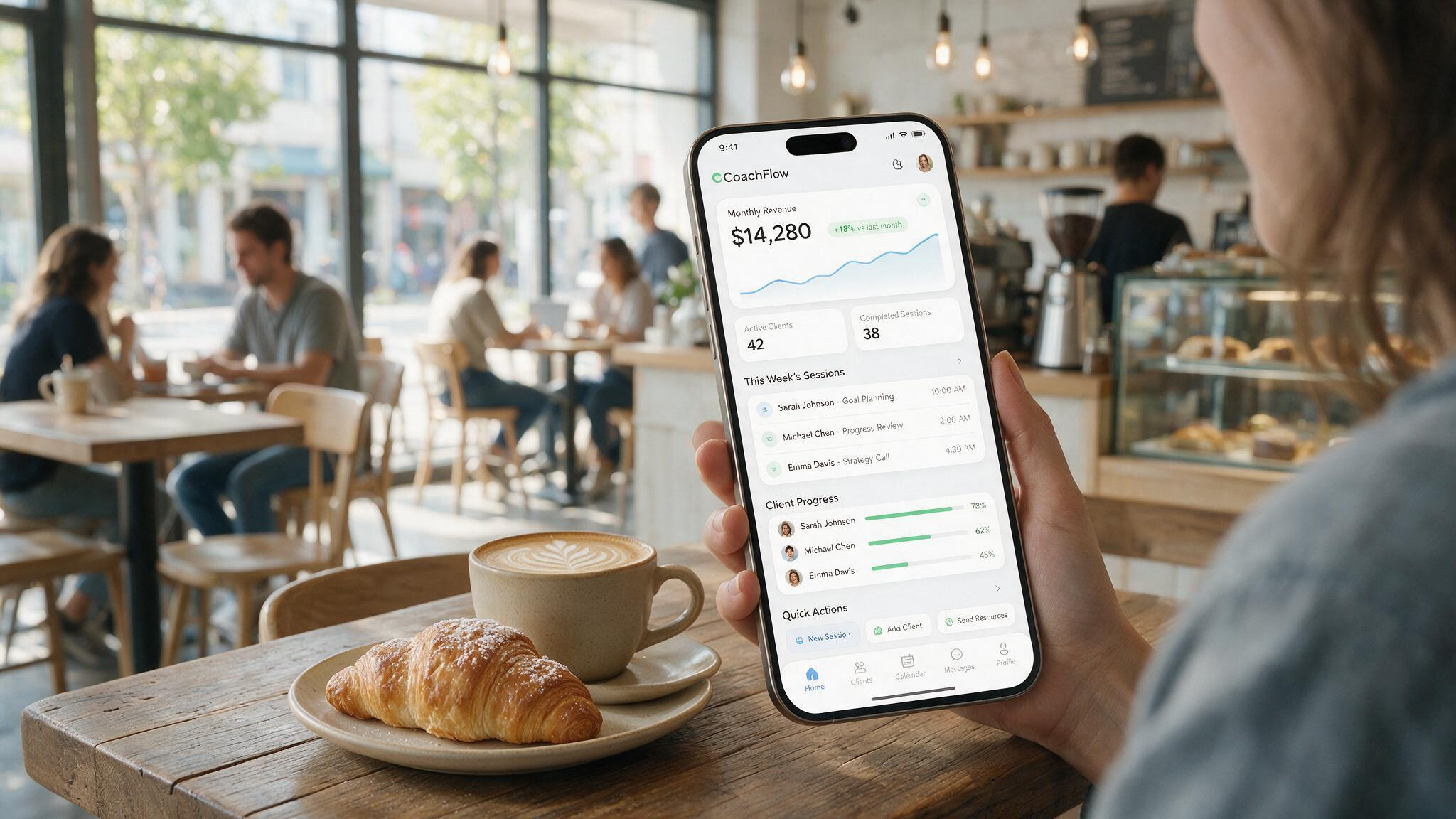 Branded app dashboard showing recurring monthly revenue from coaching memberships