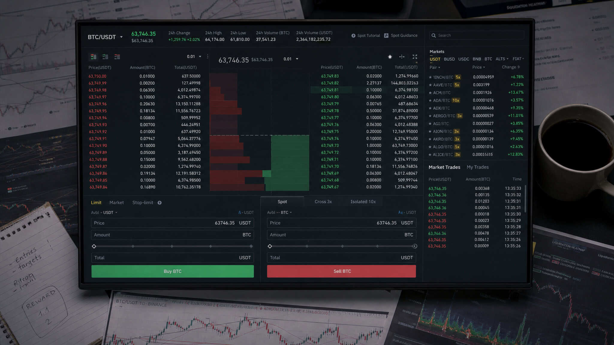 Central limit order book interface for prediction market trading with buy and sell orders
