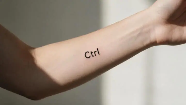 Close-up of a person's forearm with a tattoo of the word 'Ctrl' in black ink, symbolizing control and technology themes.