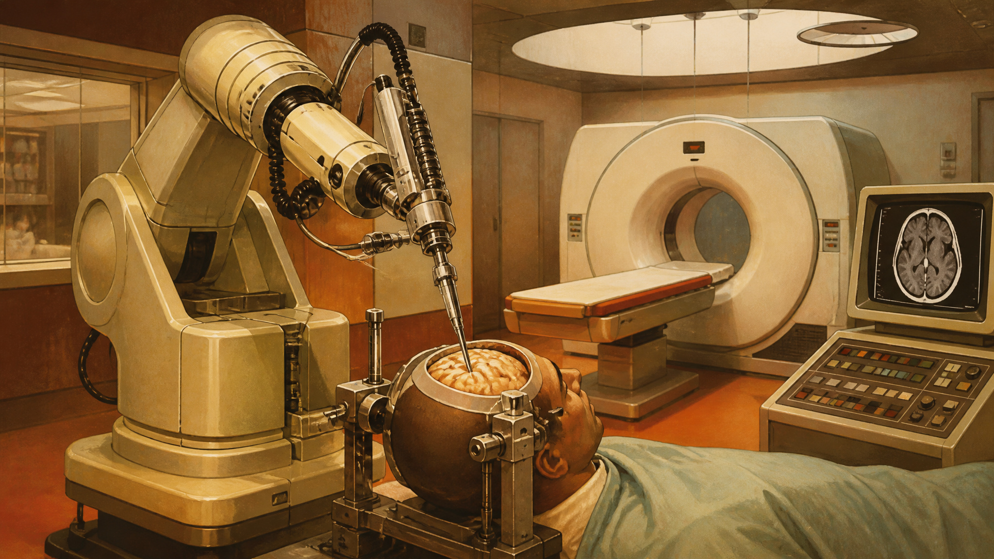 Medical Robot Names: 15+ Robots From da Vinci to Moxi 3 Medical robot performing a brain scan using advanced imaging technology in a hospital setting.