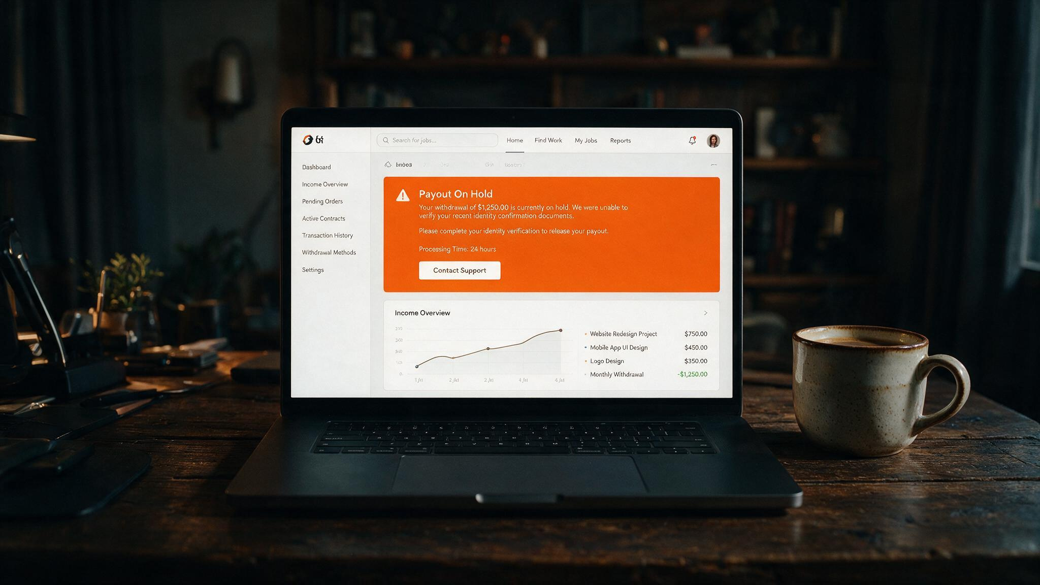 How to Make Money Online Quickly: 10 Honest Methods With Same-Day Pay 3 Freelancing platform dashboard displaying a 10-day payout hold for completed work.